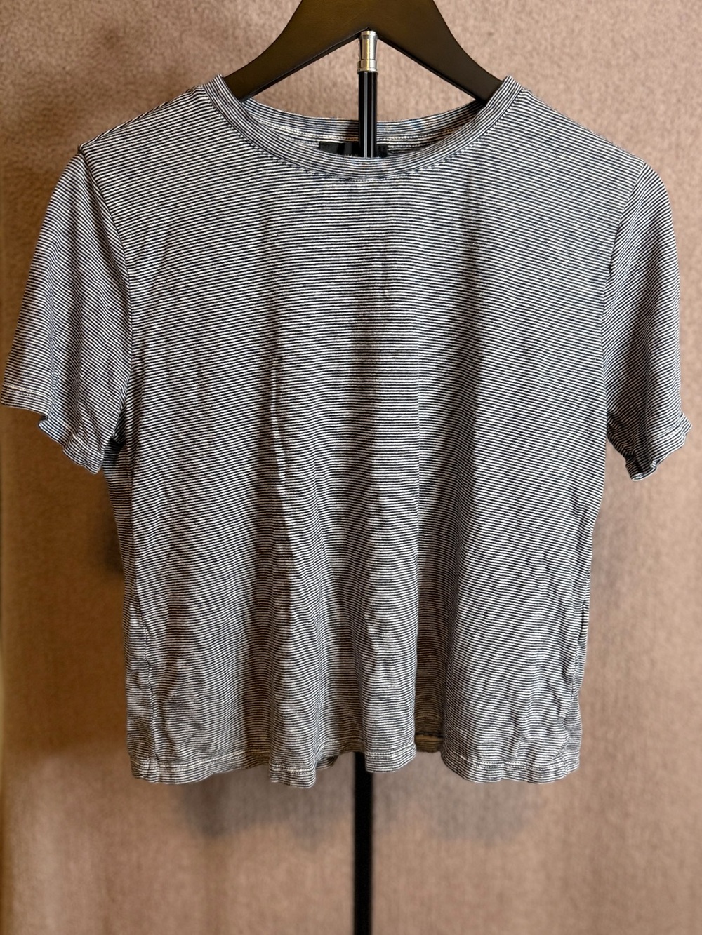 Donna Karan Black and White Micro Stripe Short Sleeve Tee
